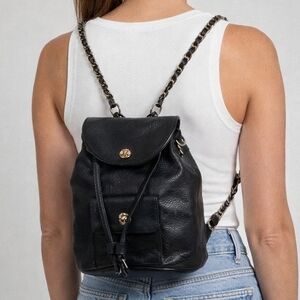 Dylan Kain Romy Black Leather Mini Backpack with Gold Accents